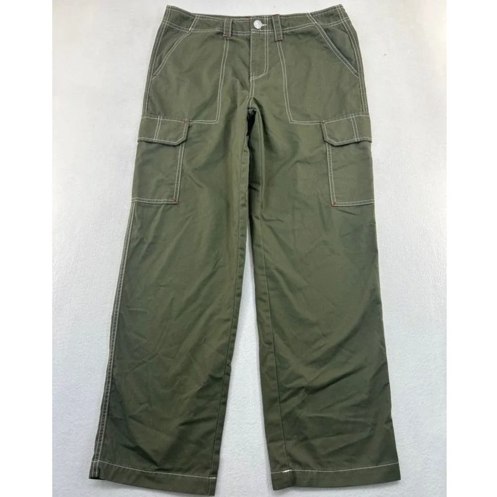 True Religion Mens Olive Green Cargo Pants Contrast Stitch Wide Leg Size 30